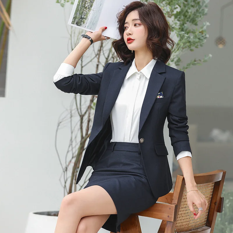 Весенне осенний женский серый клетчатый офисный костюм Дамская форма костюмы из