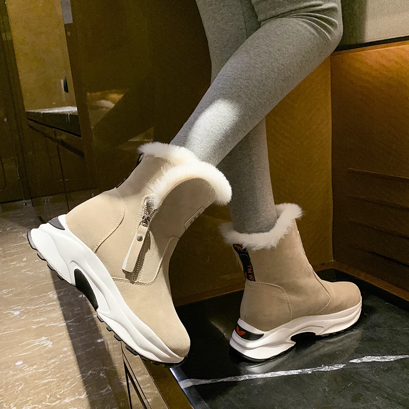 2022 Woman Shoes New Zipper Snow Boots for Women Winter Suede Platform Ankle Boots Ladies Casual Warm Plush Woman Winter Boots