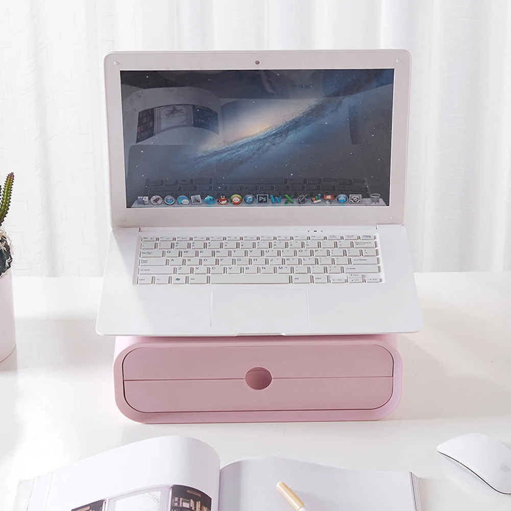 

Ergonomic Design Riser Stand PC Laptop Desk Organizer ABS Monitor Holder Storage Office Computer With Drawer Space Saving