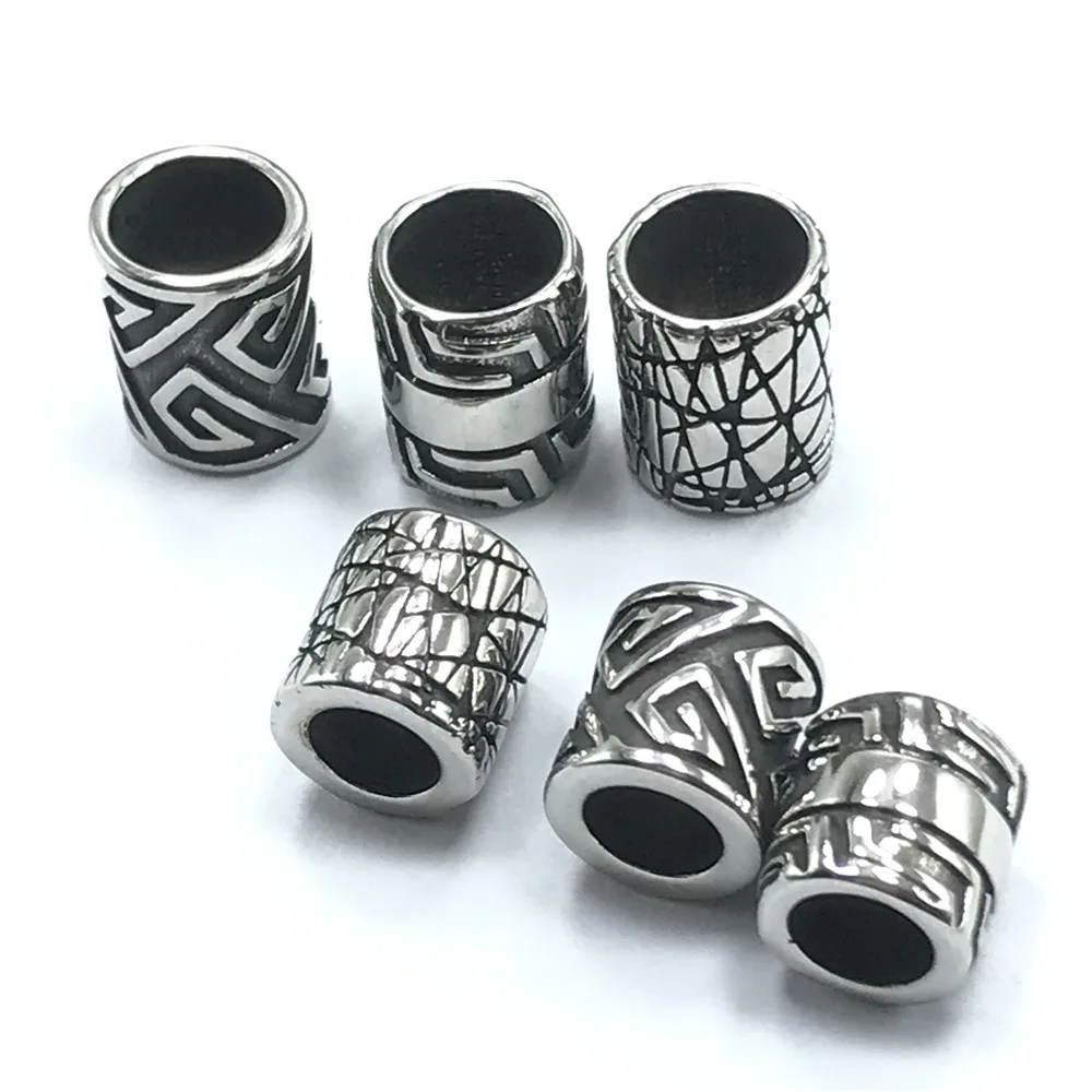 

Stainless Steel Large 6/8mm Hole Engrave Lanyard Cylinder Beads Spacer Leather Cord Bracelet Jewelry Making DIY Accessories