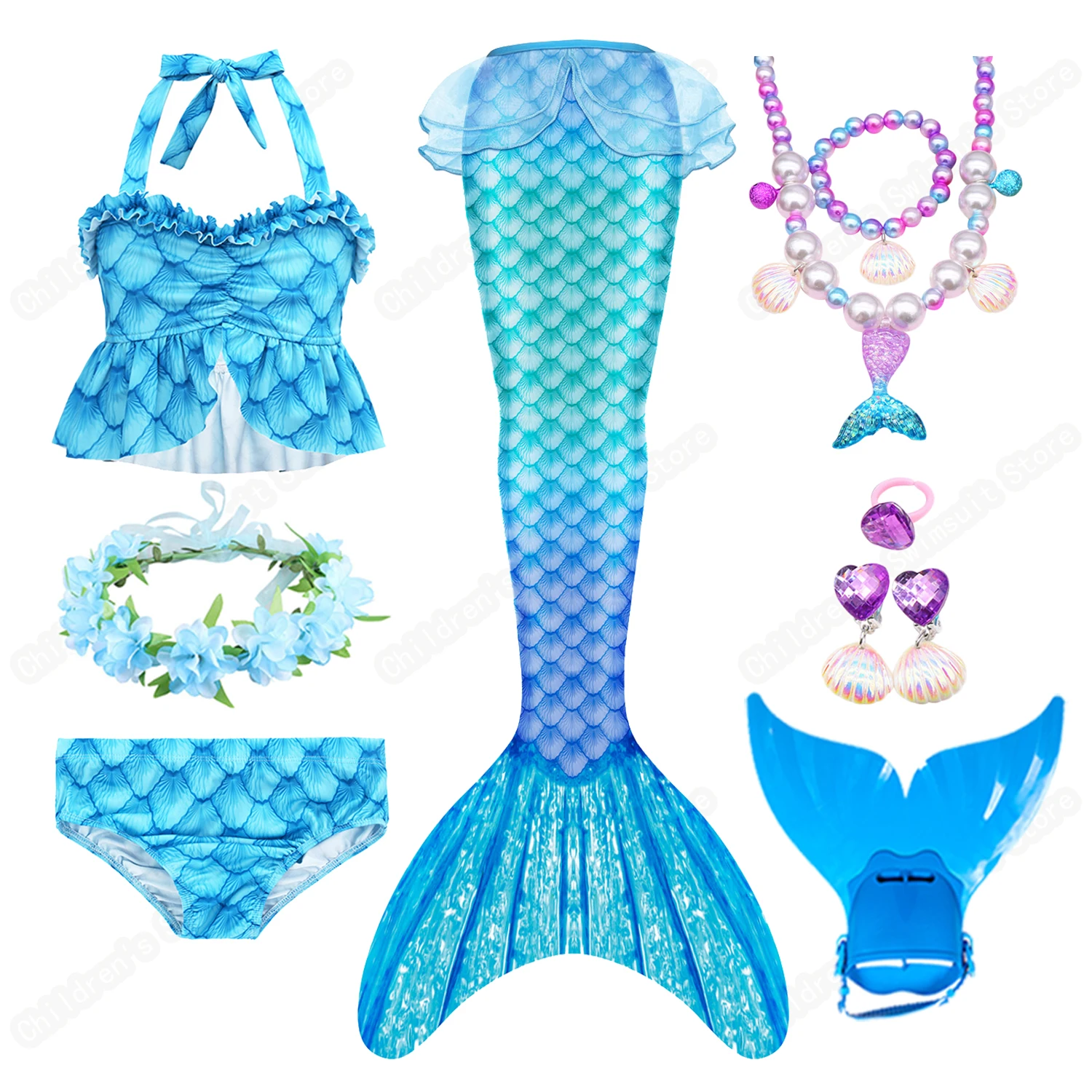 

Mermaid Tail Split Swimsuit For 3-12 Age Girls Children's Cosplay Costume Summer Vacation Swimming And Sunbathing Bikini Dress