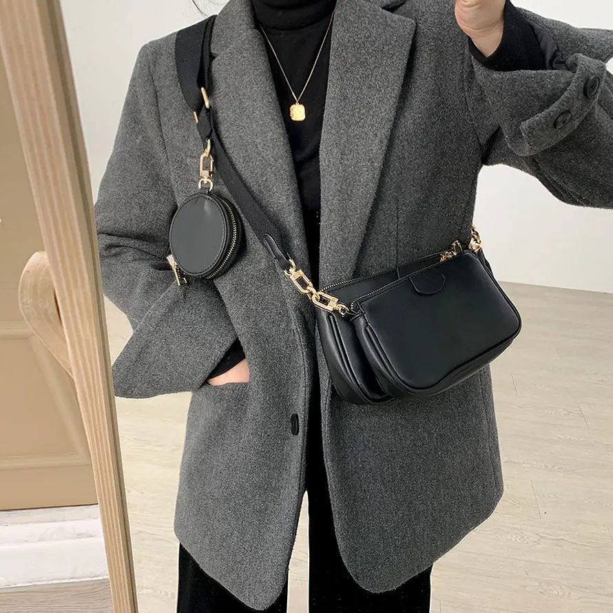 Модная однотонная сумка мессенджер через плечо из искусственной кожи