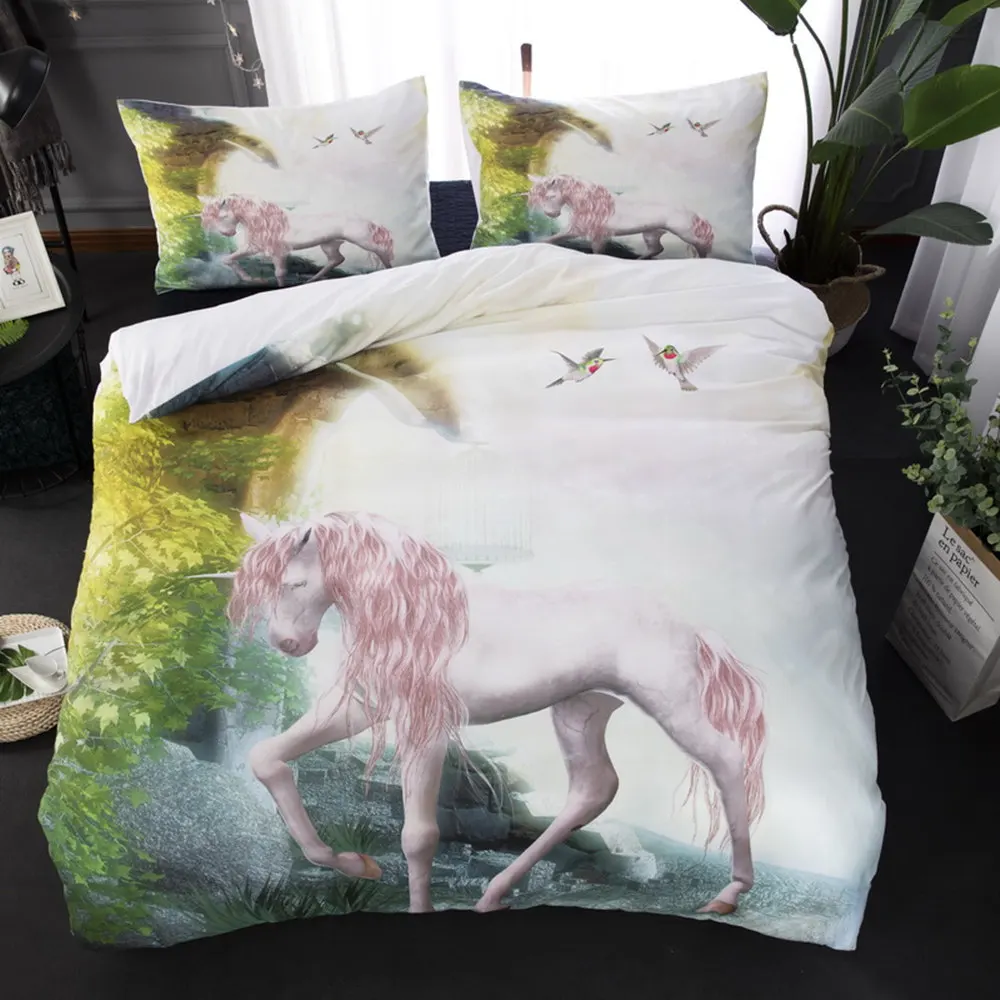 

Thumbedding Rainbow Unicorn Bedding Set King Size 3D Duvet Cover Set White Horse Bed Set For Bedroom with Pillowcase 3pcs