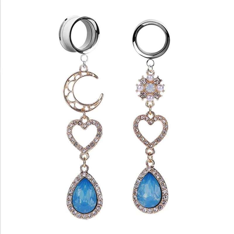 

2Pcs Dangle Ear Plugs Tunnels Ear Gauges Earrings Piercing Crystal Expander Tunnel Plug Stretchers Body Jewelry Expansores Oreja