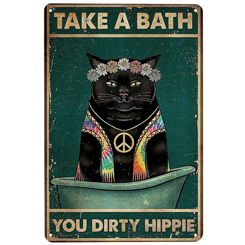 

Black Cat Take A Bath printed Metal Signs Retro Tin Signs Funny Poster Decor for Bar Pub Club Decoration for Living Room Home