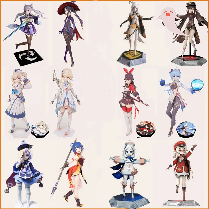 Game Genshin Impact Character 3D DIY Paper Model Figure Stand Plate Desk Decor Barbara Paimeng Anime Standing Sign Gifts | Игрушки и