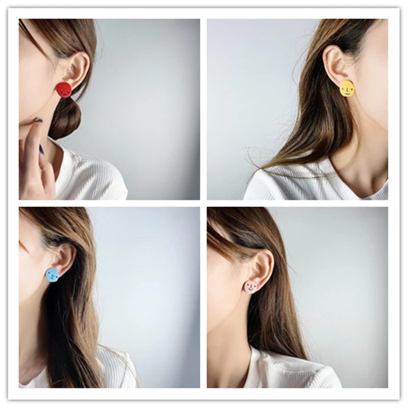 Женские серьги-гвоздики AOMU разноцветные Круглые в форме смайликов гнева печали