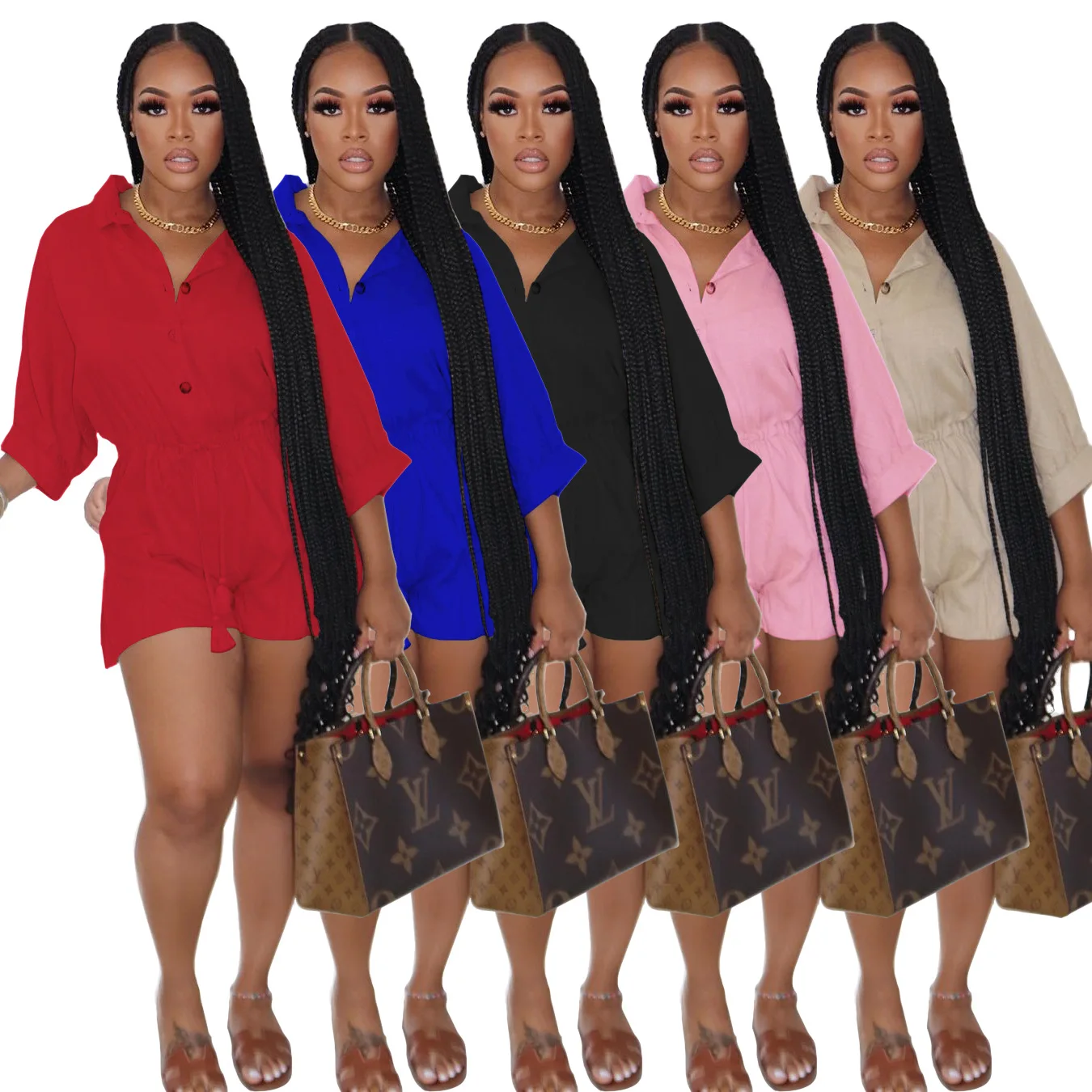 

Chiclover Women Clothing Shorts Rompers Wholesale Items Casual Shirt Jumpsuit Elastic Waist Buttons Sweet Ruffles Jump Suits