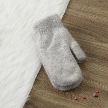 light gray Женские перчатки без пальцев из плотной шерсти и бархата, утолщенные женские перчатки Kawaii, простые, подходят ко всему, зимние, теплые, милые, корейский стиль - Цвет: light gray