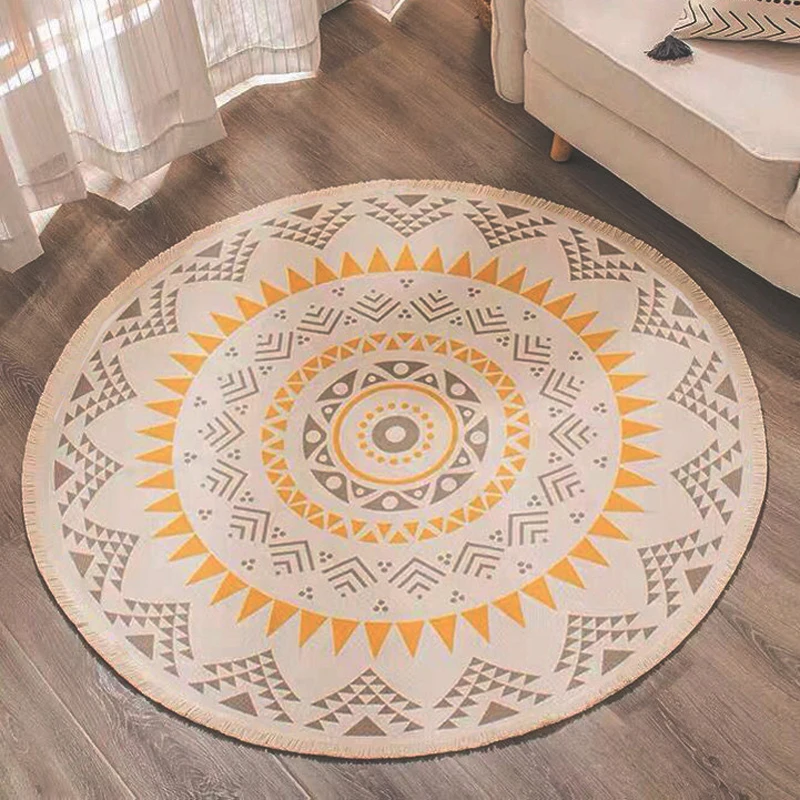 

Nordic Cotton and Linen Retro Rug Carpets for Living Room Decor Bedroom Rugs Sofa Coffee Table Cushion Bedside Round Mat 1PC