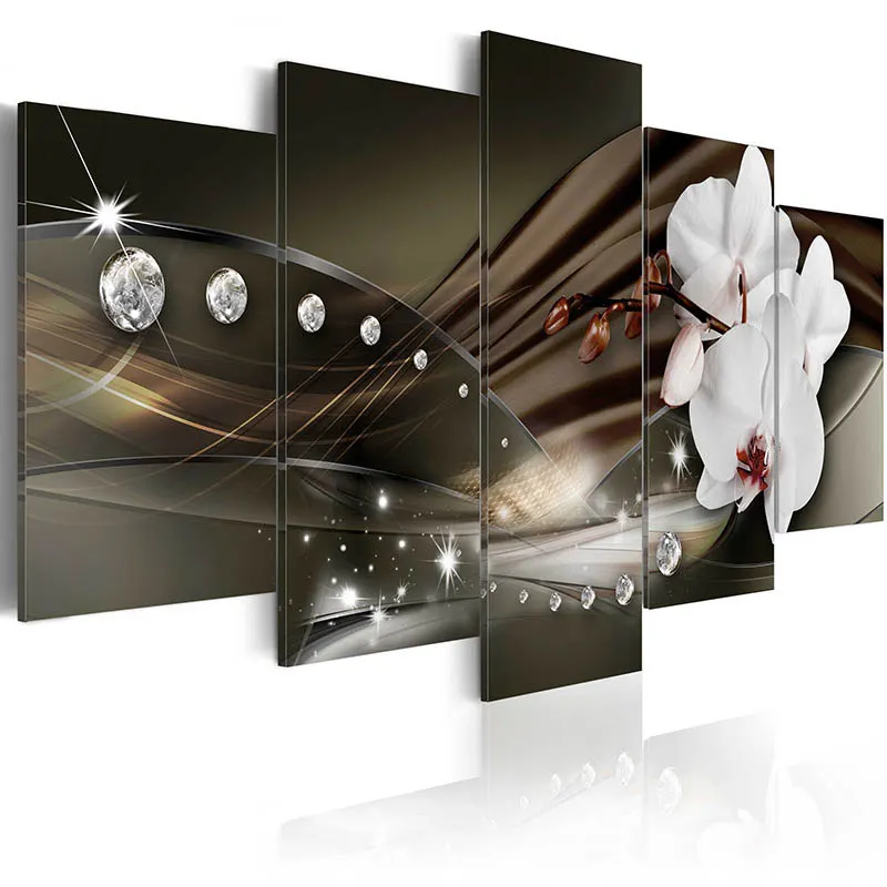 

Modern Painting Canvas 5 Panels Orchids Poster Flowers Wall Pictures Decoration for Living Room Modular Floral Print