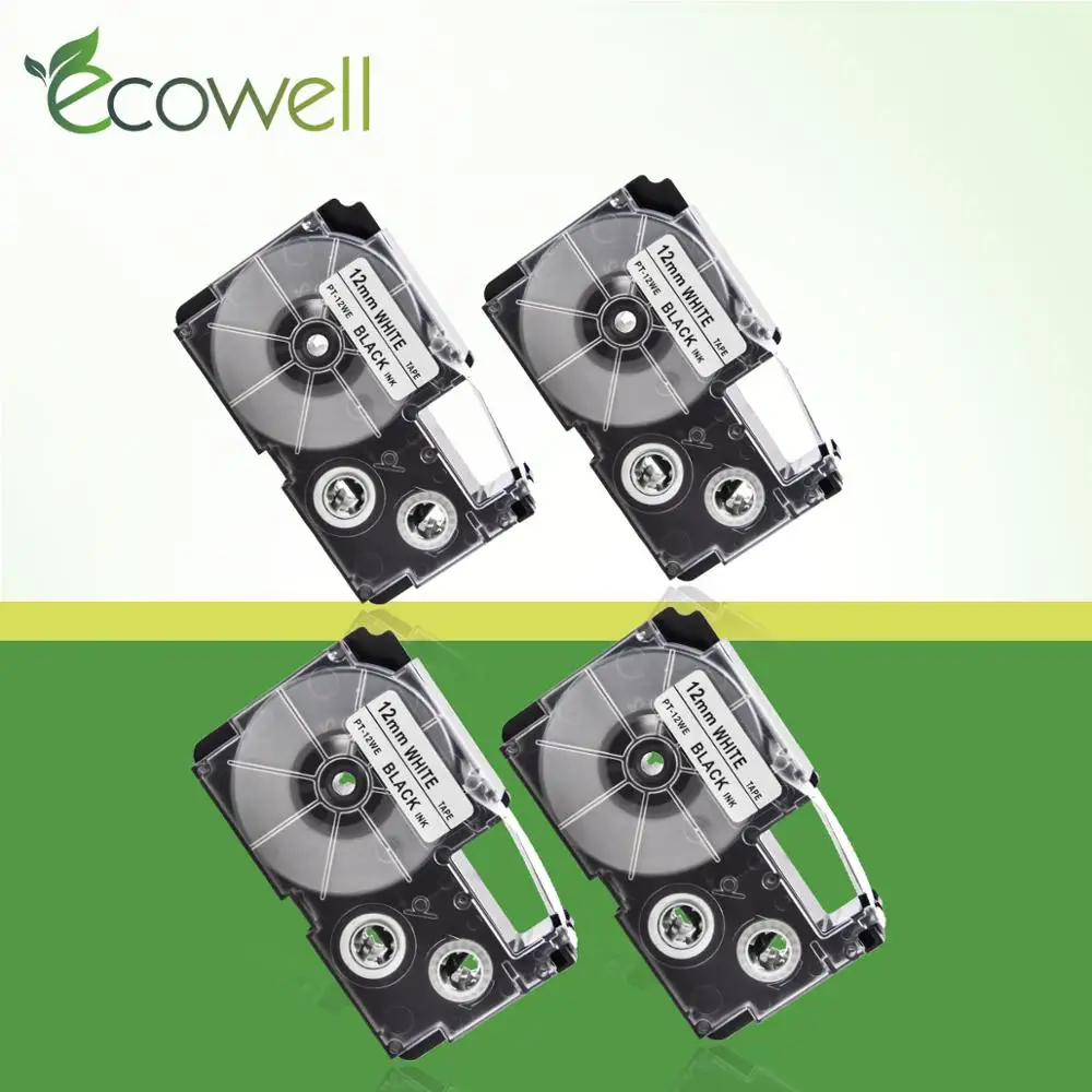 

Ecowell 4pcs XR12WE Compatible for Casio XR-12WE XR 12WE Compatible for KL-60 KL-60SR KL120 EZ Label Maker Black on White 12mm