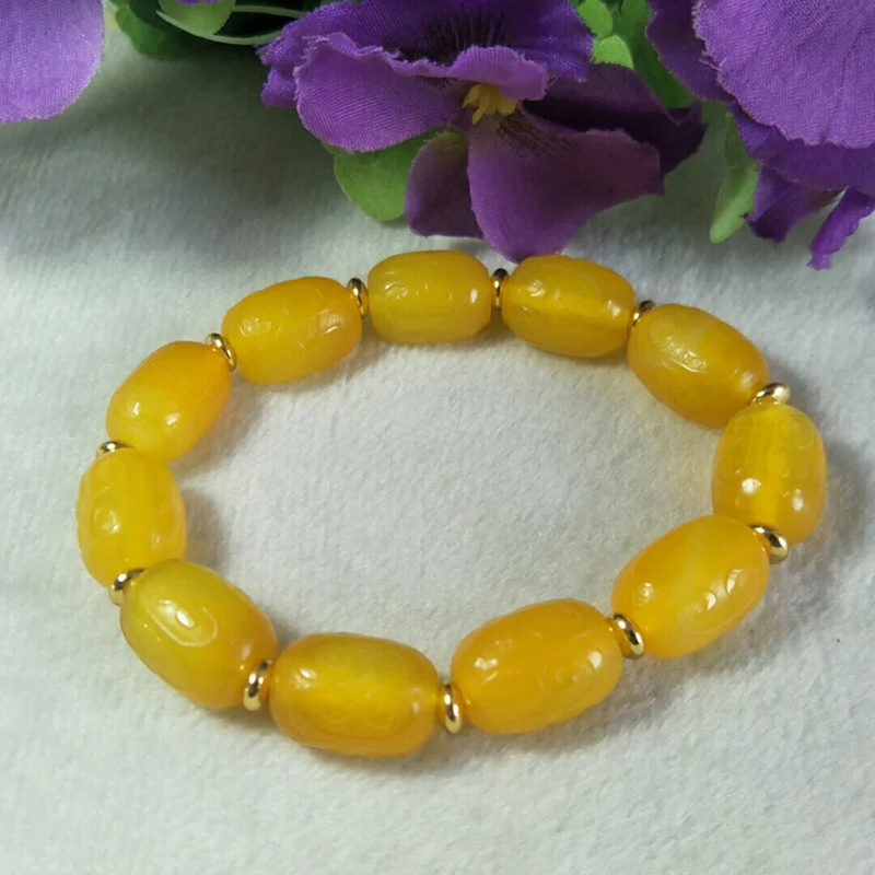

Natural Yellow Agate Fret Buckle Bead Jade Bracelet Jewellery Lucky Exorcise Evil Spirits Auspicious Amulet Fine Jade Jewelry