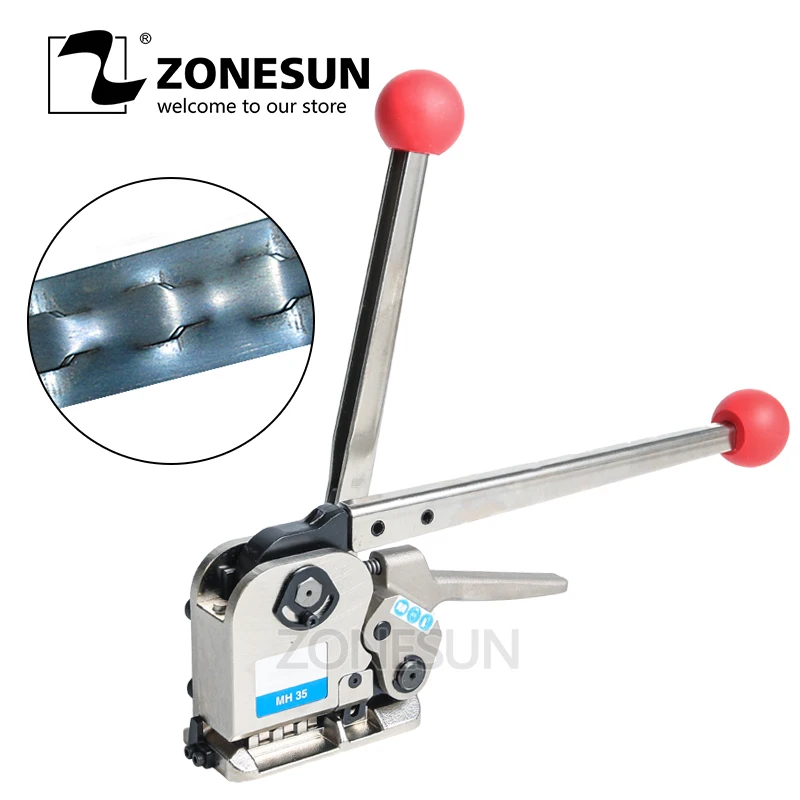 

ZONESUN Manual Buckle Free Steel Belt Strapping Machine Seamless Strapping Tool For Width 16/19/25mm Thickness 0.5mm-0.75mm