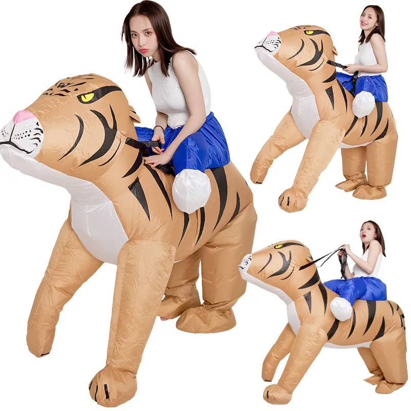 

Adults Funny Animal Mount Tigers Inflatable Costumes Halloween Cosplay Outfit Cartoon Mascot Party Role Play Dress Up Clothes