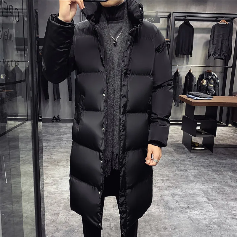 Winter Padded Jacket Men's Korean Fashion Trend Thickening and Lengthening Padded Jacket Stand-collar Mid-length Jacket Men Coat