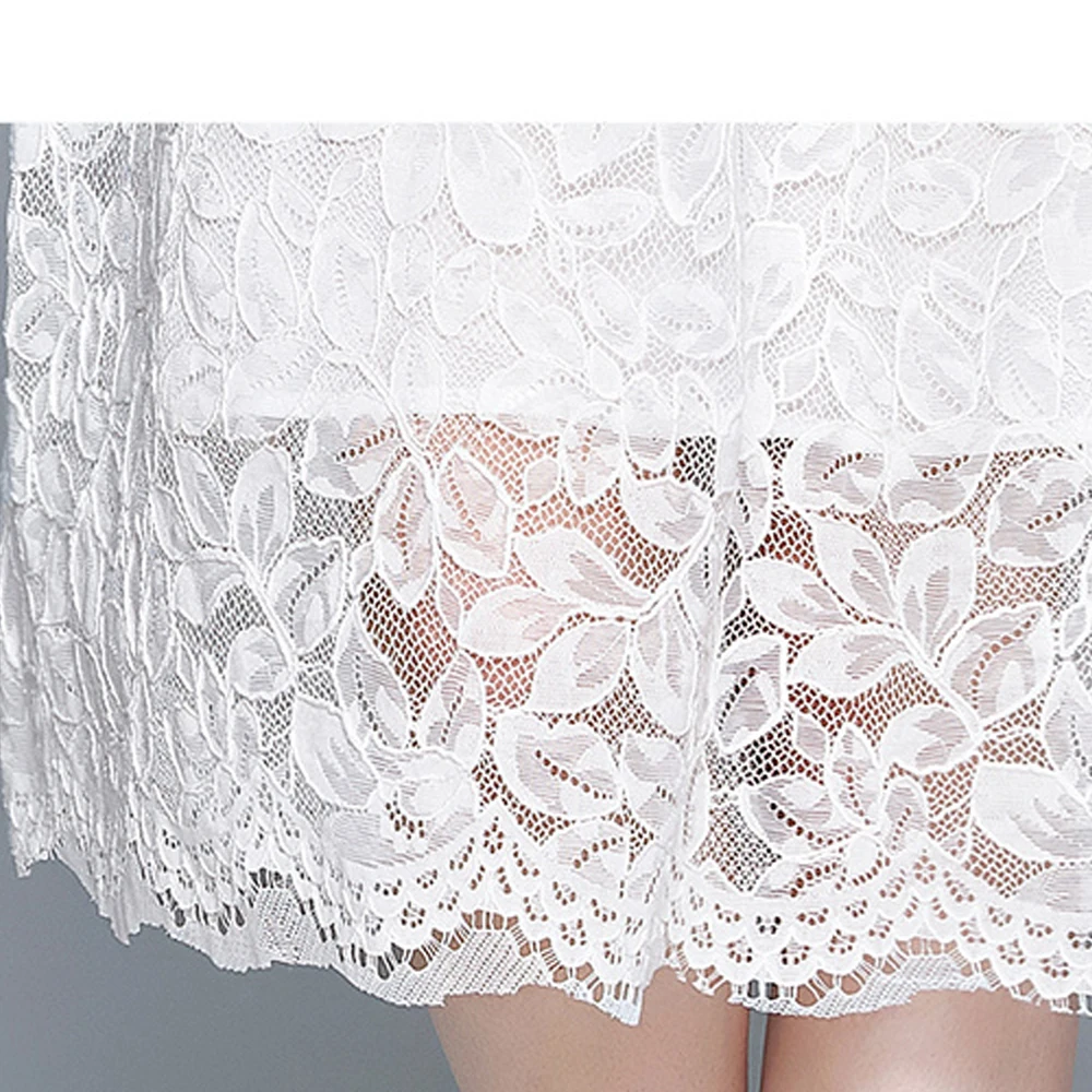 

Simgent Suit Collar Dress Women Three Quarter Sleeve Office Party Casual Elegant White Lace Dress Vestido Robe Dentelle SG061212