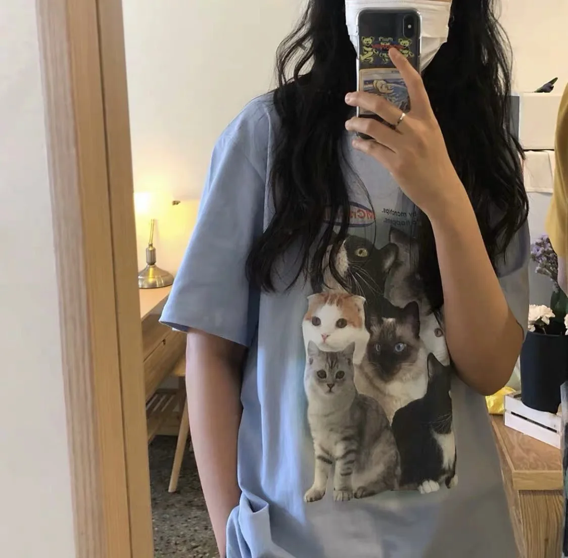 Футболка в стиле Харадзюку с принтом котят и круглым вырезом Y2K Повседневная