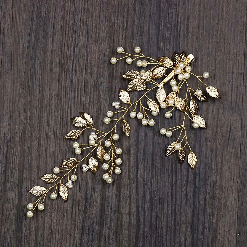 Заколки для волос с искусственным жемчугом и золотыми листьями | Украшения
