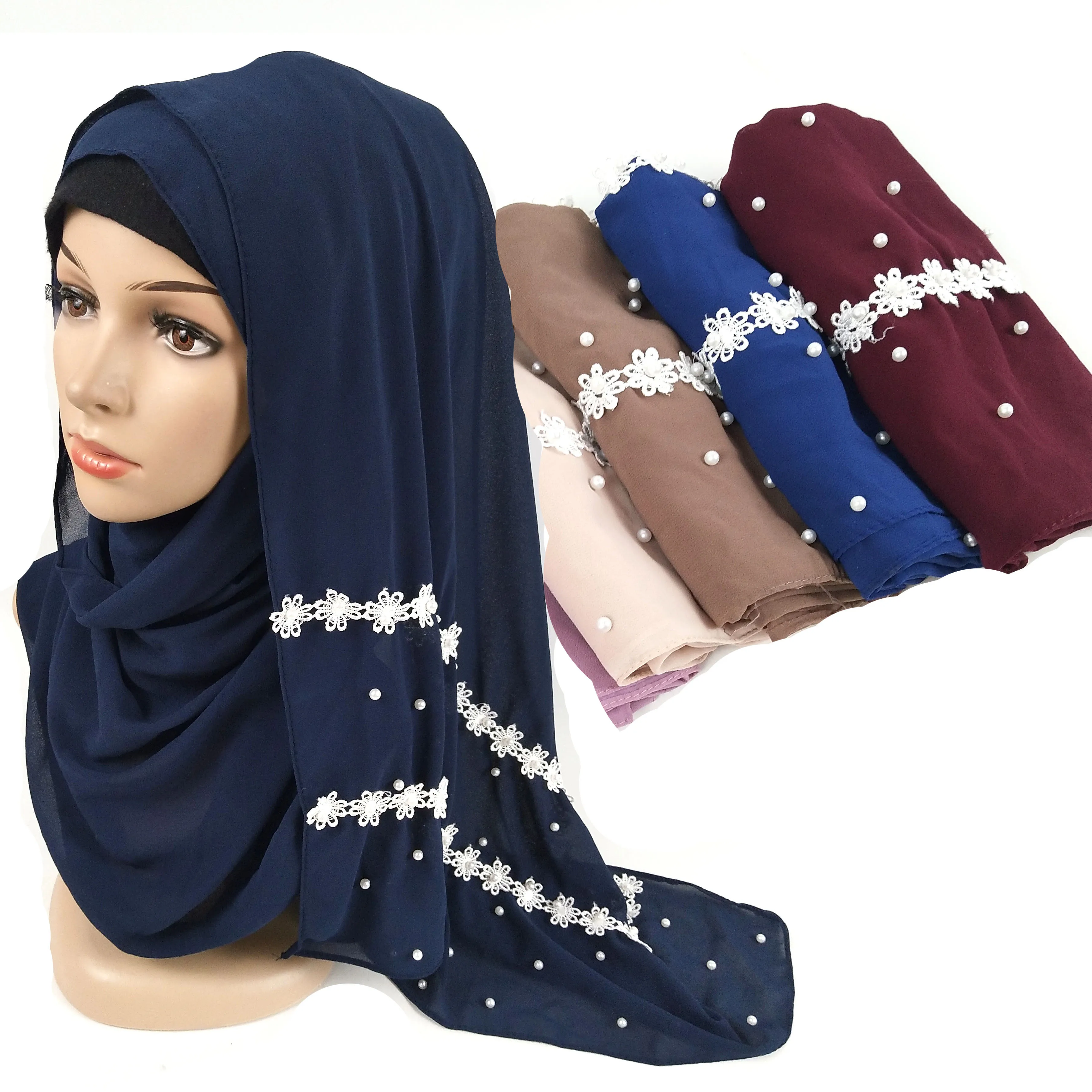 Z4 10 шт высокого качества кружева края шифон платок Хиджаб Женский