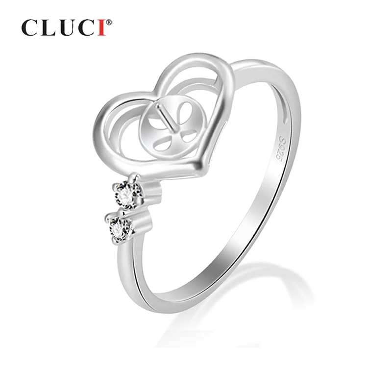 

CLUCI Silver 925 Love Heart Ring Zircon Jewelry Rings Engagement 925 Sterling Silver Jewelry Women Pearl Ring Mounting SR1059SB