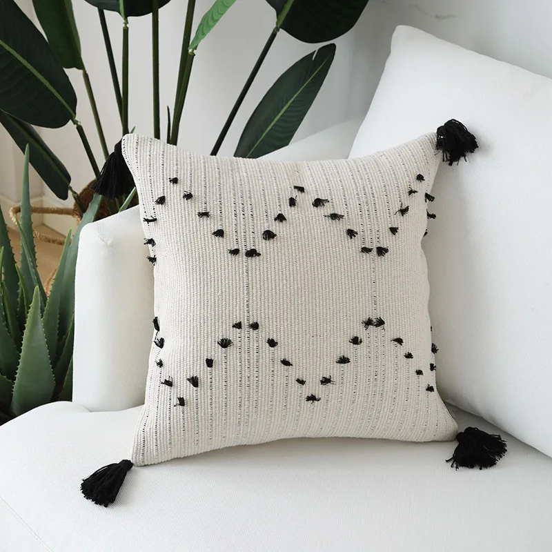 

Woven Moroccan Style cushion cover 45X45cm Lumbar Pillow cover 30X50 White Black Simple Geometric for Home decoration Sofa Bed