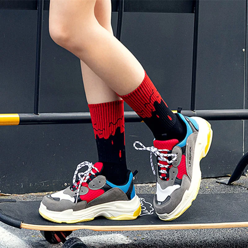 3 Pairs/Box Streetwear Hip Hop Curve Stockings Cotton Harajuku Print Sport Basketball Gifts for Men Women Long Socks Fashion
