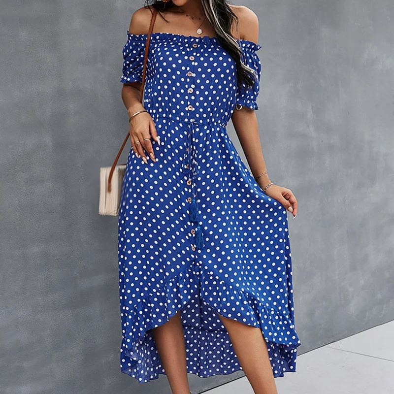 

Sexy Summer Dress Women Slash Neck Dresses Women Beach Boho Sundress Vintage Irregular Robe