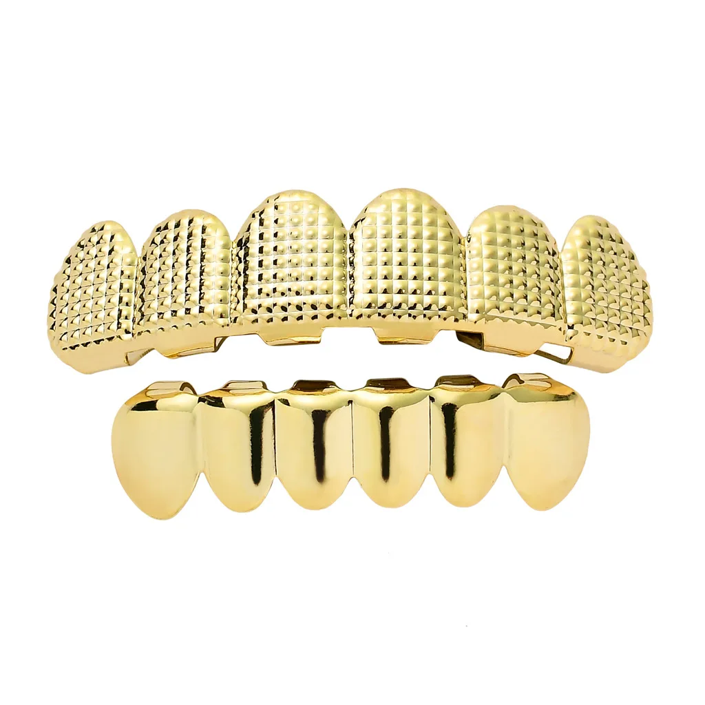 

New Punk Gold Teeth Grills for Men and Women 6 Teeth Top Bottom Vampire Fangs Grillz Hip Hop Rapper Body Jewelry Dental Grills