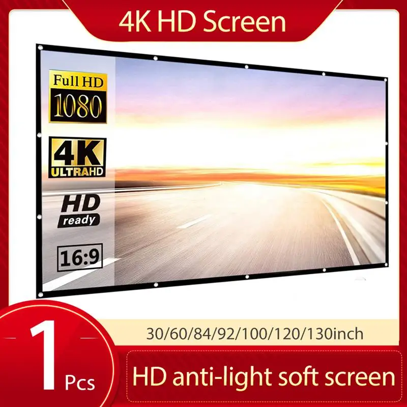 

Projector Screen 30/60/84/92/100/120/130 Inch Collapsible Reflective Fabric Cloth Antilight Screen Cloth For Home Theater