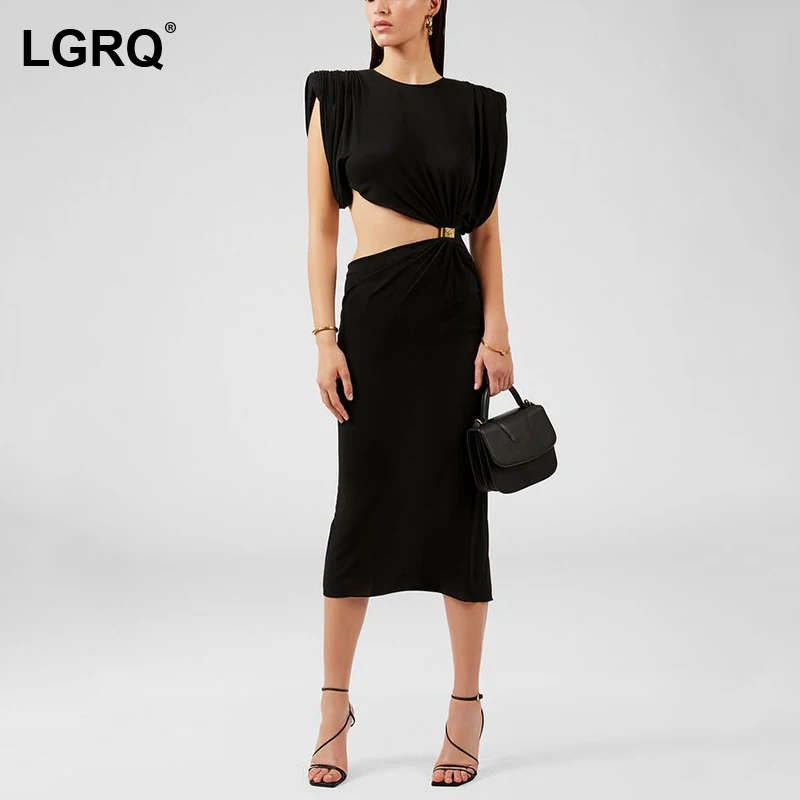 

Женское ажурное платье [LGRQ], белое платье с рукавами с драпировкой и высокой талией, с силуэтом на плечах, новая модель на осень-весну 2021, 19D2803