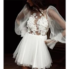 Женское мини-платье с цветочным принтом Thinyfull, короткое пляжное свадебное платье с пышными рукавами и высоким воротом, свадебное платье в стиле кантри, богемное платье невесты, свадебные платья