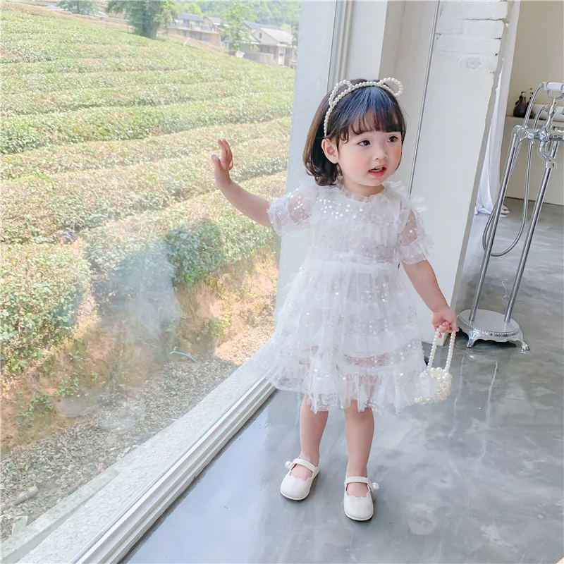 Girls Dresses 2020 Summer New Sequined Mesh Splicing Princess Girl Baby Korean Version of The Cake Dress Style | Детская одежда и