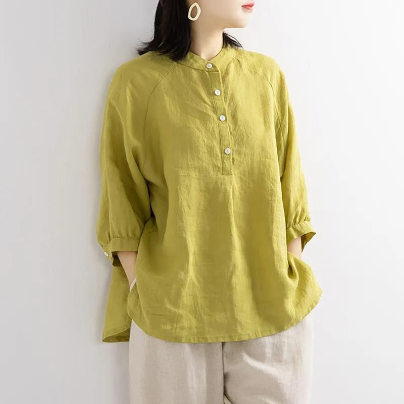 

100% Cotton Oversized Shirt Women Summer Casual Tops New 2020 Vintage Style Solid Color Woman Blouses Shirts Plus Size P1227