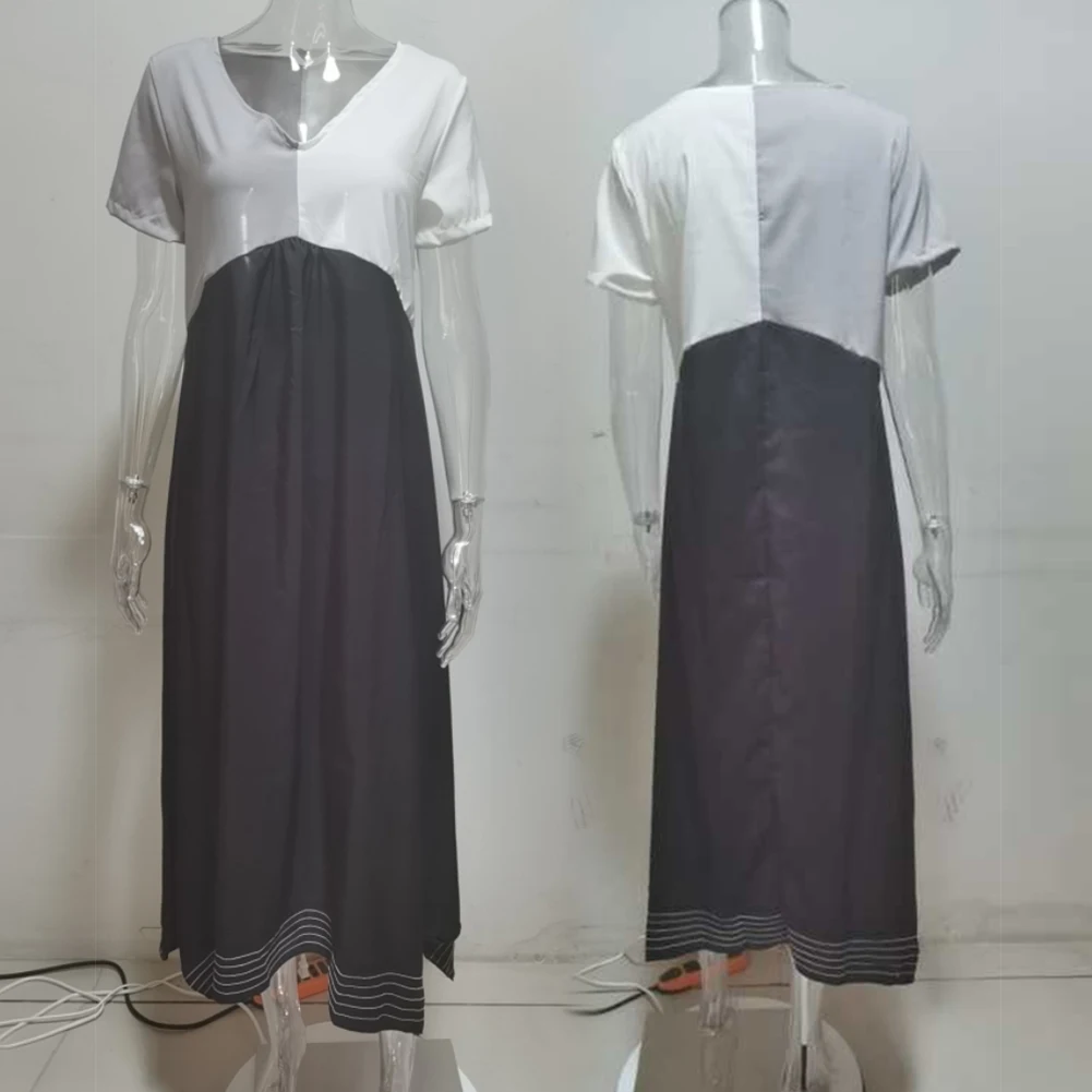 Платье женское средней длины с коротким рукавом V-образным вырезом | Женская