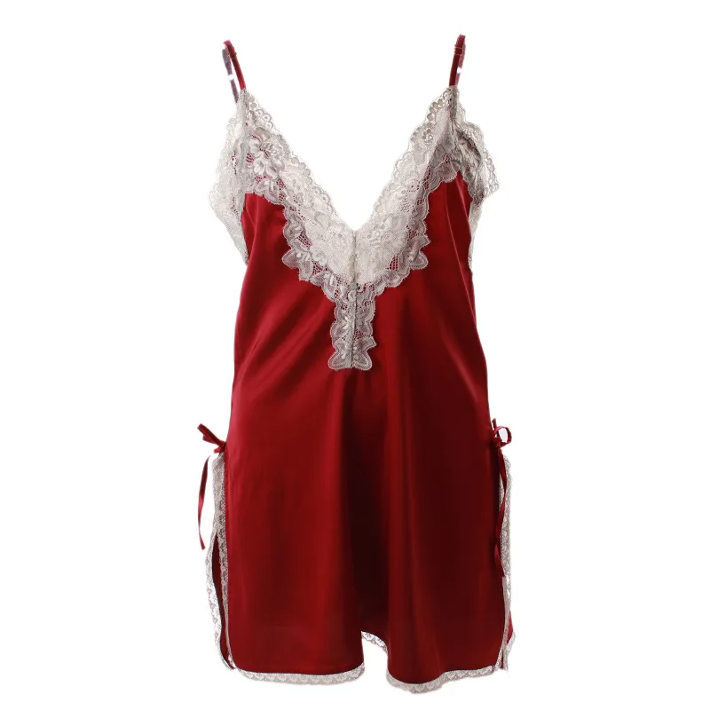 

Mo LAN emulation silk summer female feeling condole interest nightgown lace underwear temptation leisurewear suit # 33