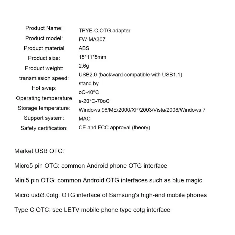 

Universal Usb To Type C Adapter For Android Mobile Mini Type-C Jack Splitter Smartphone USB C Connectors OTG Converter Adapters