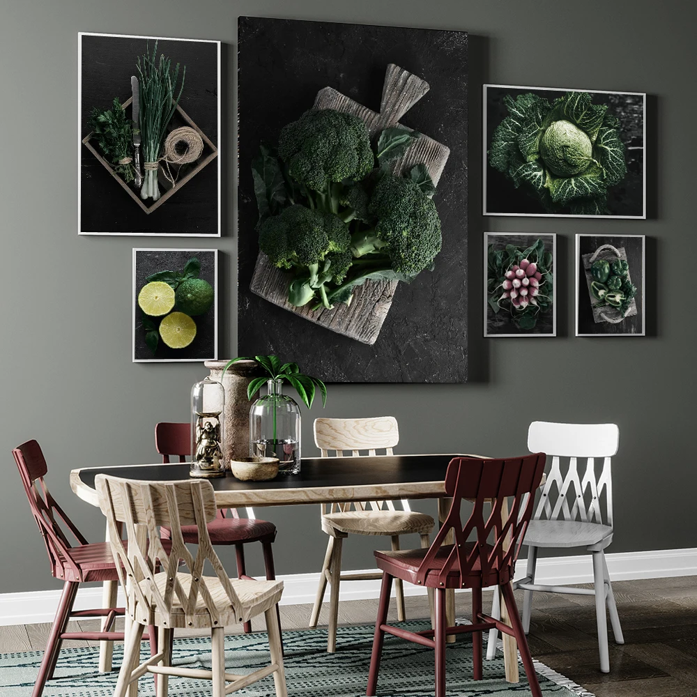 

Broccoli Green Pepper Carrot Lemon Poster Wall Art Vegetable Canvas Painting Home Decor Kitchen Restaurant Decorative Pictures