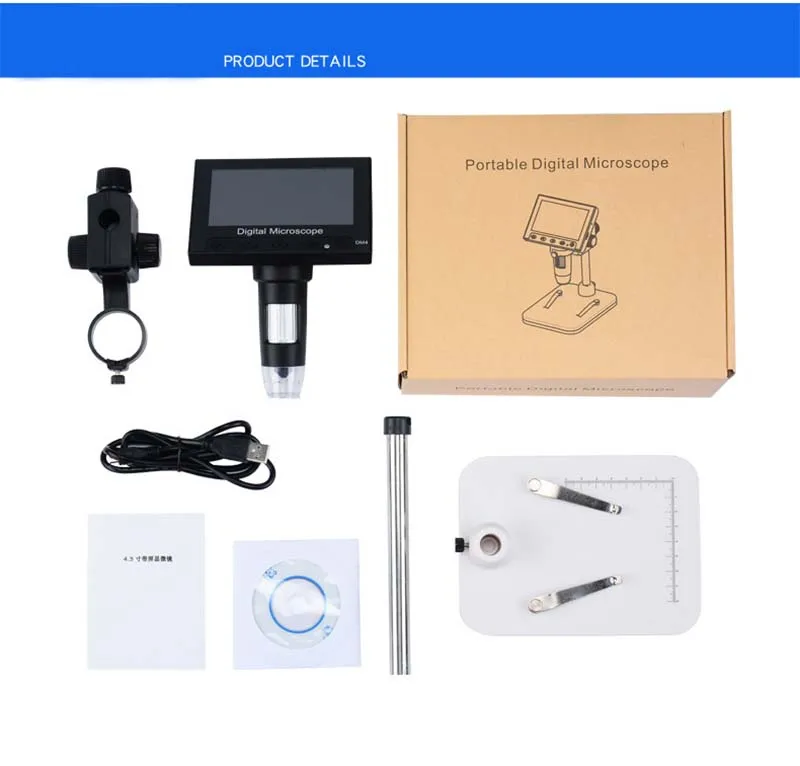

ZK30 1000X USB Digital Electronic Microscope DM4 4.3"LCD Display VGA Microscope with 8 LED Stand for PCB Motherboard Repairing