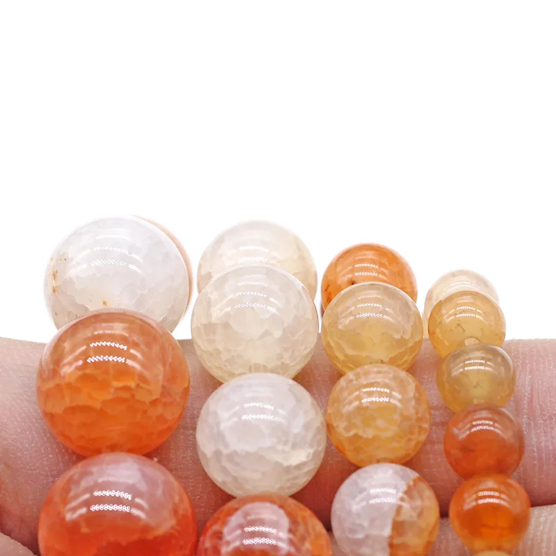 Trendy Natural Orange Red Fire Dragon Veins Agates Round Cracked Loose Stone Beads for Jewelry Making 6 8 10 12mm Pick Size | Украшения и