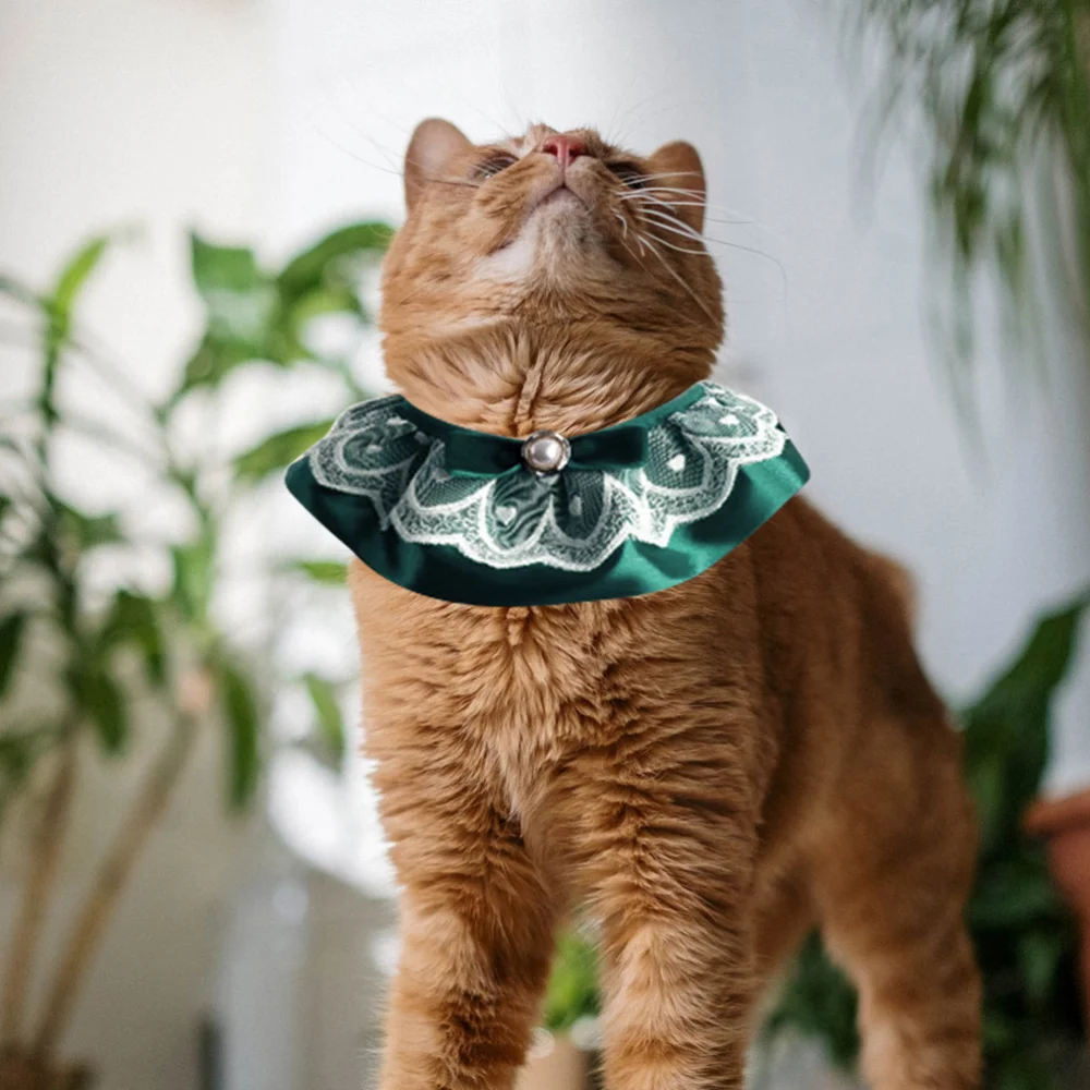 

Pet Cat Lace Collar Necktie with Pearl and Bow Decor Collar Necklace Scarf