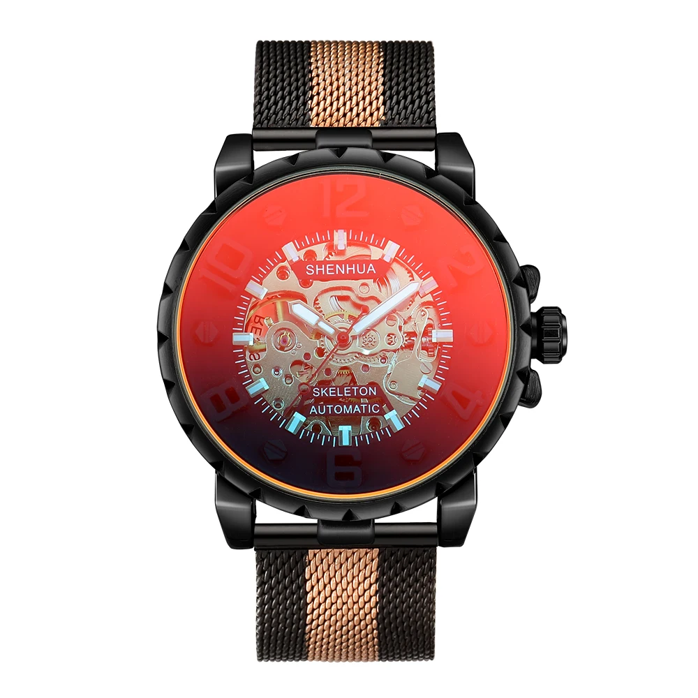 

SHENHUA New Mens Watches Top Brand Luxury Coated Glass Male Clock Skeleton Mechanical Retro Bronze Automatic Relogio Masculino