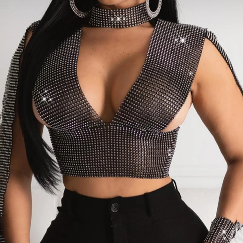 Топ женский прозрачный с глубоким V образным вырезом и вырезами|Майки| |