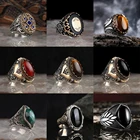 Новые Ретро турецкие ручной работы серебряные мужские кольца винтажные резные полые узоры камень циркония чорный кольца для женщин панк ювелирные изделия