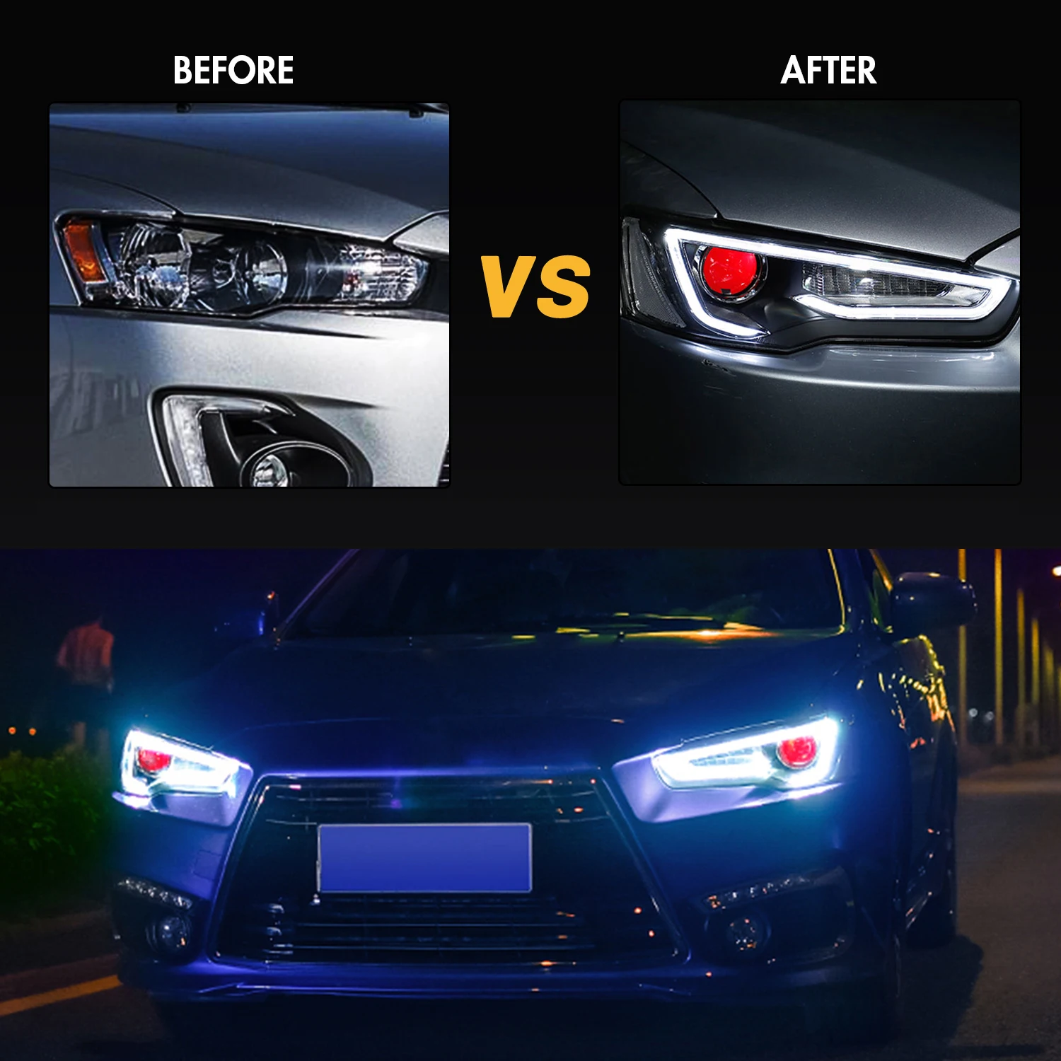 Светодиодные фары дьявольские глаза для Mitsubishi Lancer EVO X 2008 до 2020 DRL указателей