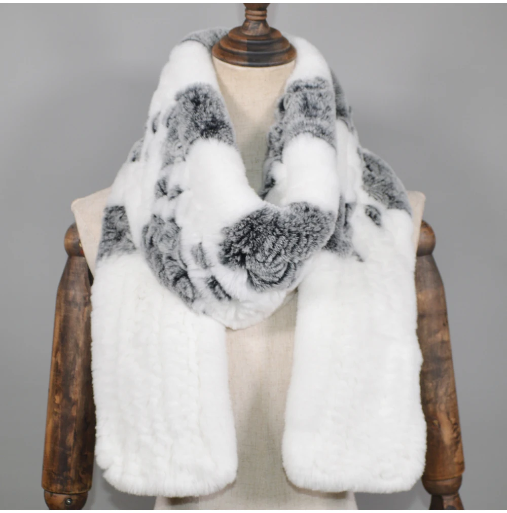 Winter Long Style Women Real Rex Rabbit Fur Scarf Rex Rabbit Fur Warm Soft Ring Scarfs High Quality Knit Rabbit Fur Scarves