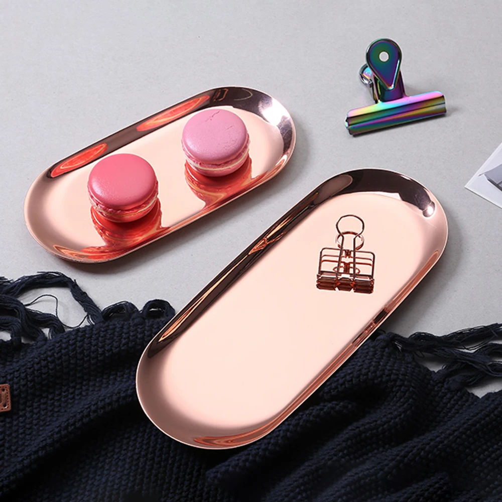 Скандинавский Овальный металлический поднос для хранения стола из розового