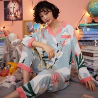 julys song 2 pcs womens pajamas viscose floral pajamas sleepwear long sleeve printed pajamas set elastic waist loung wear
