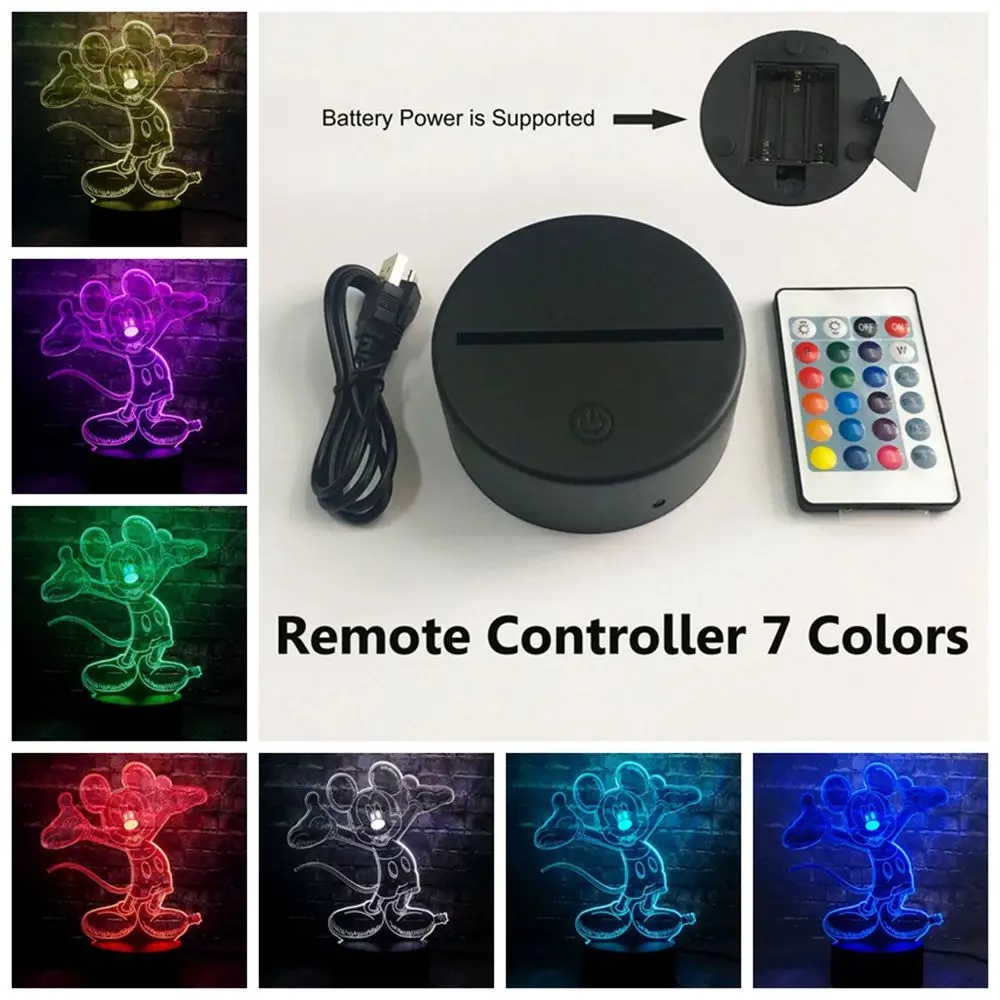 Remote 7 Color 3D мультфильм акриловый Микки Маус светодиодный детские электронные продукты декор комнаты Ночная Атмосфера настольная лампа 7 цветов изменить подарок для детей - Испускаемый цвет: Remote 7 Color