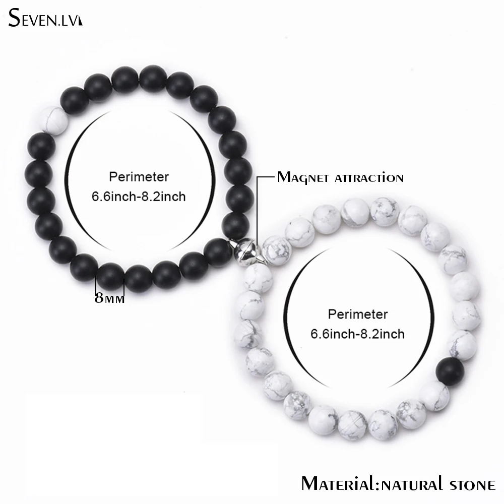 

2pcs / set magnet attracts couple Bracelet 8mm beads natural stone beaded bracelets for women and men Fashion Bangle Jewelry